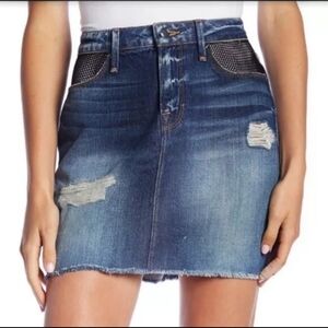 Good American Fishnet Denim Jean Miniskirt size 12/31 Distressed Grunge